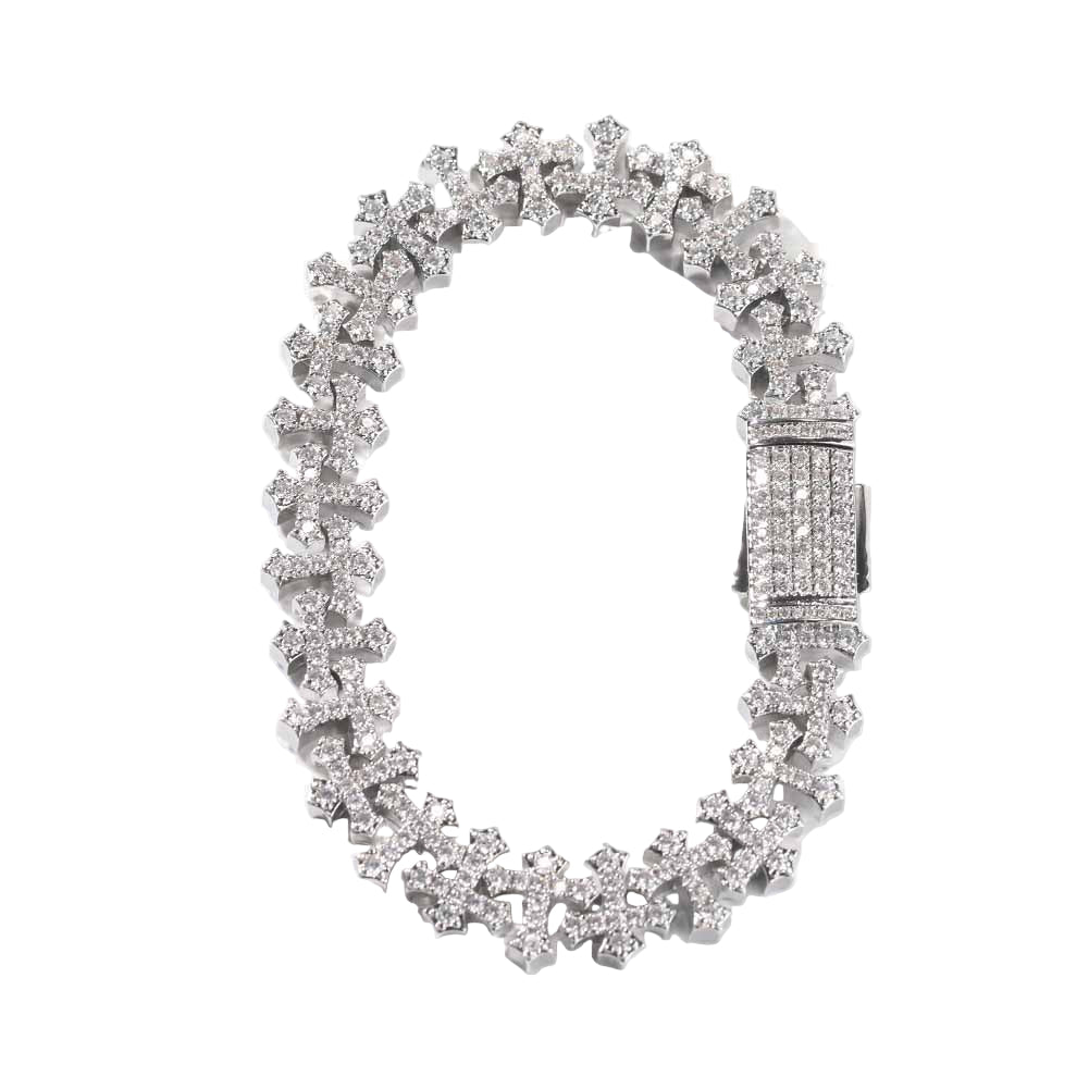 Silver bracelet with clear stones on a white background, branded 'Uwin'.