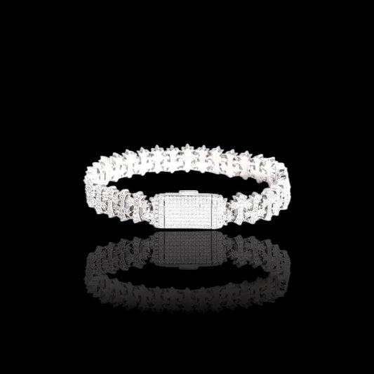 Silver ring with clear stones on a black background